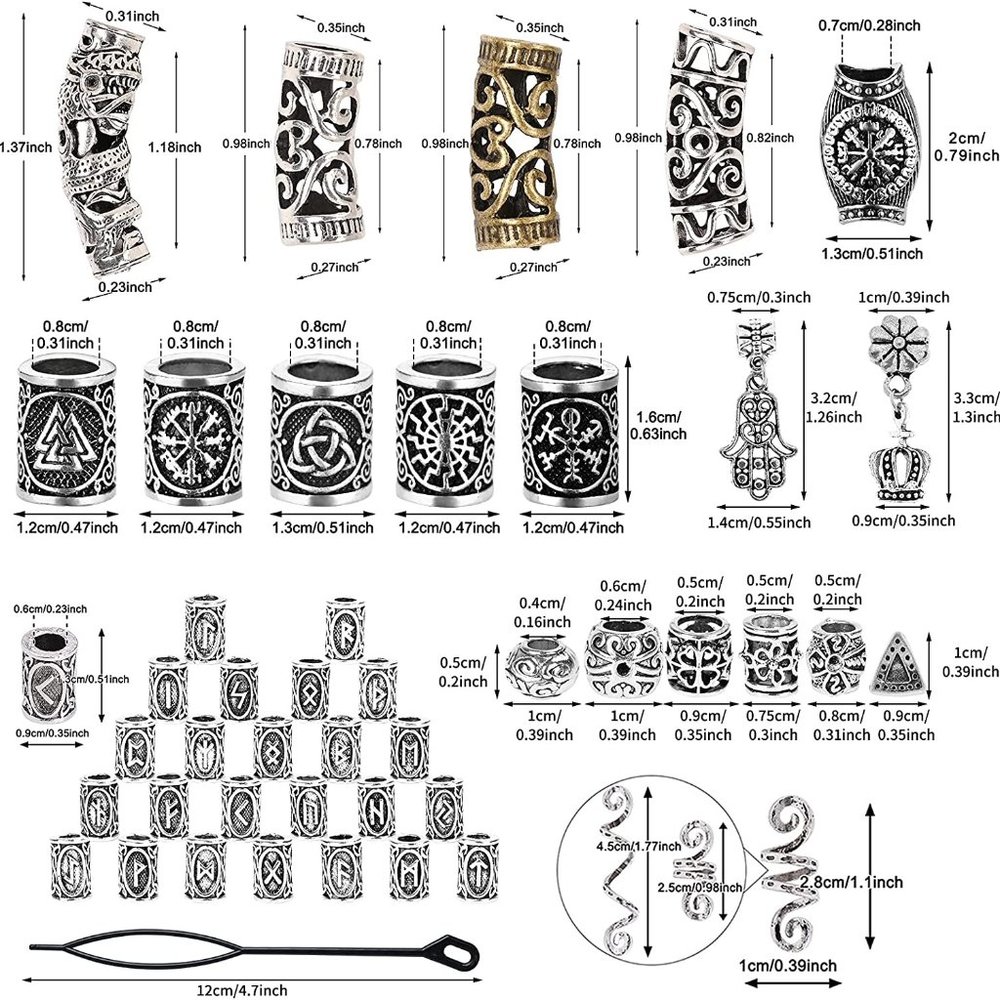 Showgeous 100 Pieces Viking Beads Antique Norse Hair Tube Beads